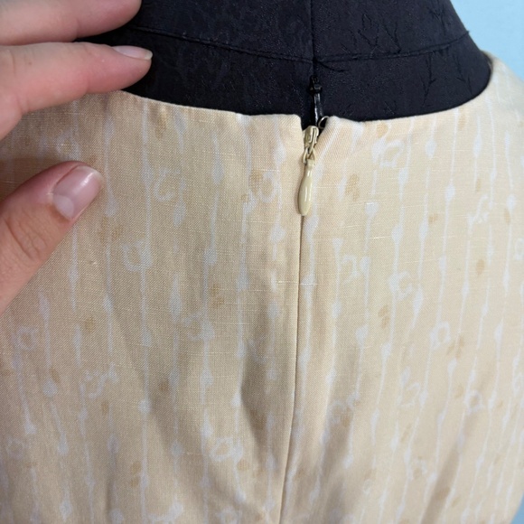 Vintage Lord & Taylor Yellow White Silk Linen 90s Dress - Picture 6 of 10